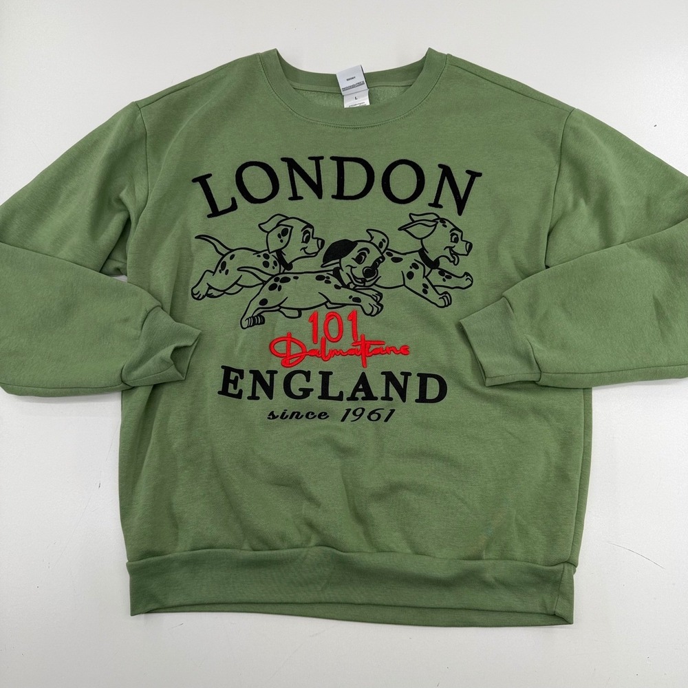 Disney 101 Dalmatians London England Green Graphic Sweatshirt Womens Large